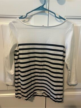 Fossil White & Black Striped Boatneck Top